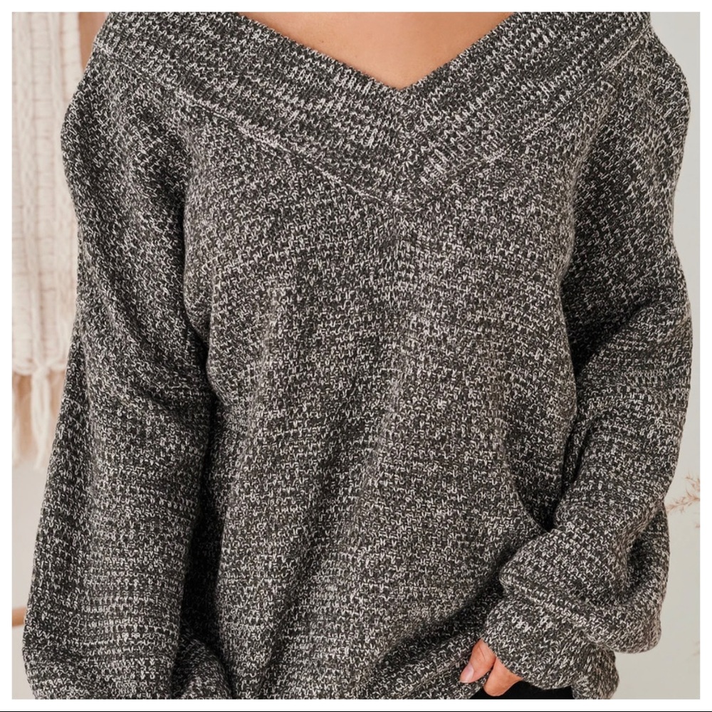 Peppered V balloon sleeves knit V sweater - Picture 5 of 9